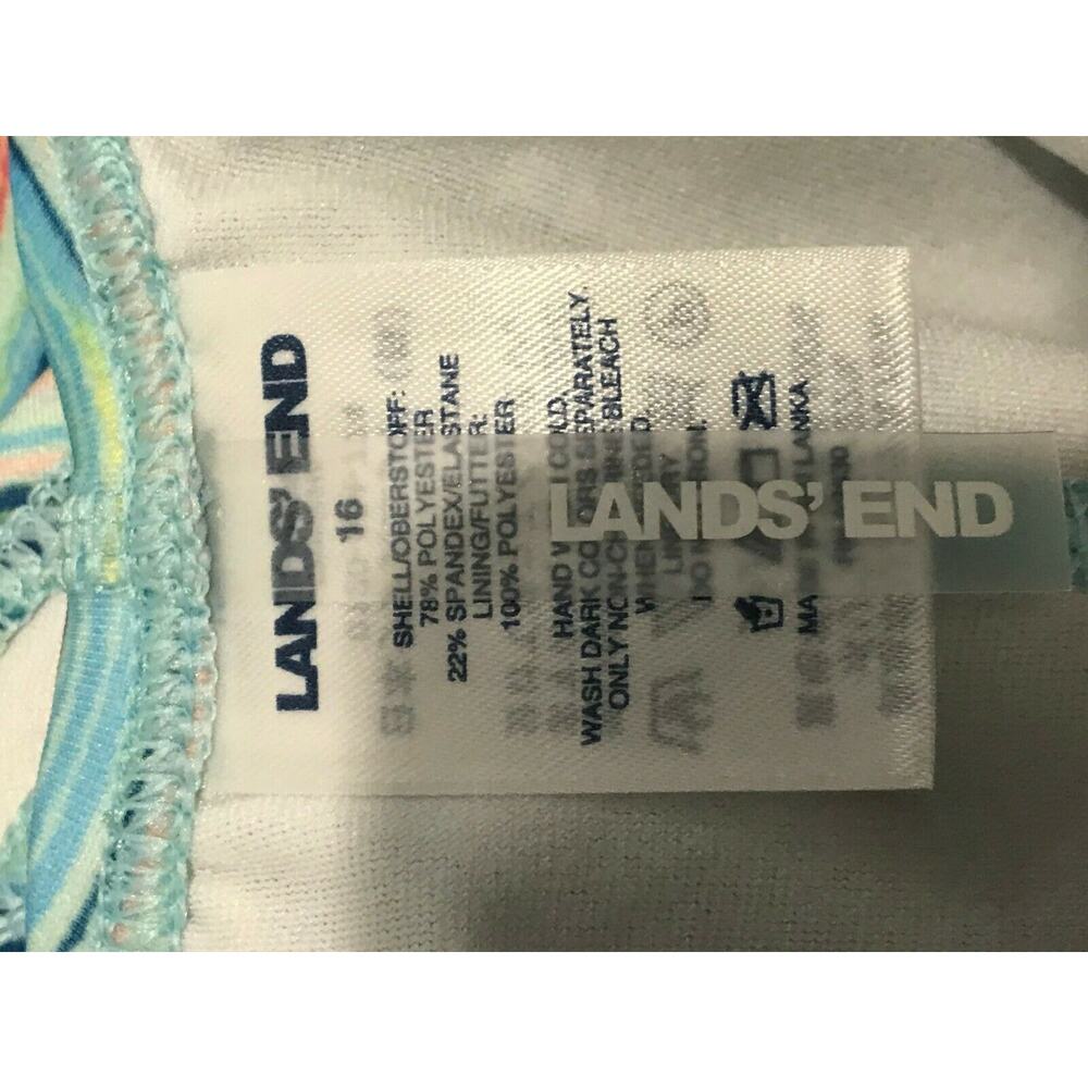 Lands' End Womens Size 16  Blue Yellow One Piece Swimsuit Scoop Padded - Picture 5 of 6